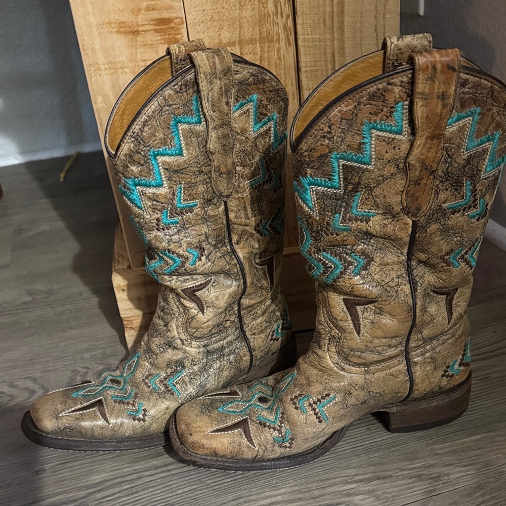 Kids Western Boots with Turquoise Accents